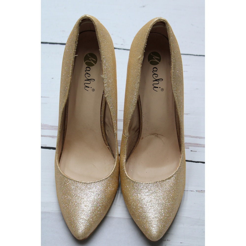Machi Womens Miya-4 Gold Glitter Pointed Toe Stiletto Pumps Heels Size 8.5